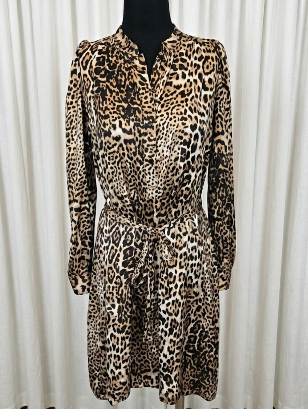 Zadig & Voltaire Leopard Print Long Sleeve Tie-Waist Dress - Brown/Black/Cream